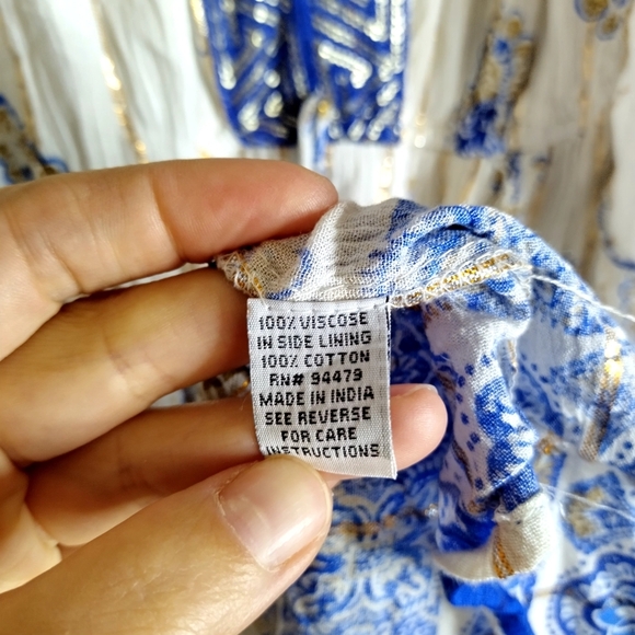 Anthropologie Me2Magic Maxi Dress White Blue Boho Santorini Summer Sz L - Picture 5 of 8